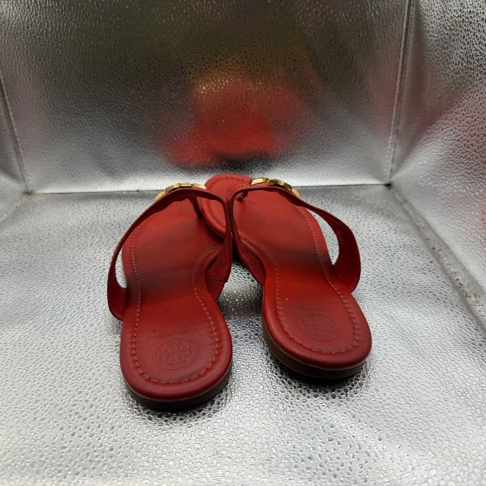 Size 8 Tory Burch Everly Womens Brilliant Red Leather Backless Flat Thong Sandal